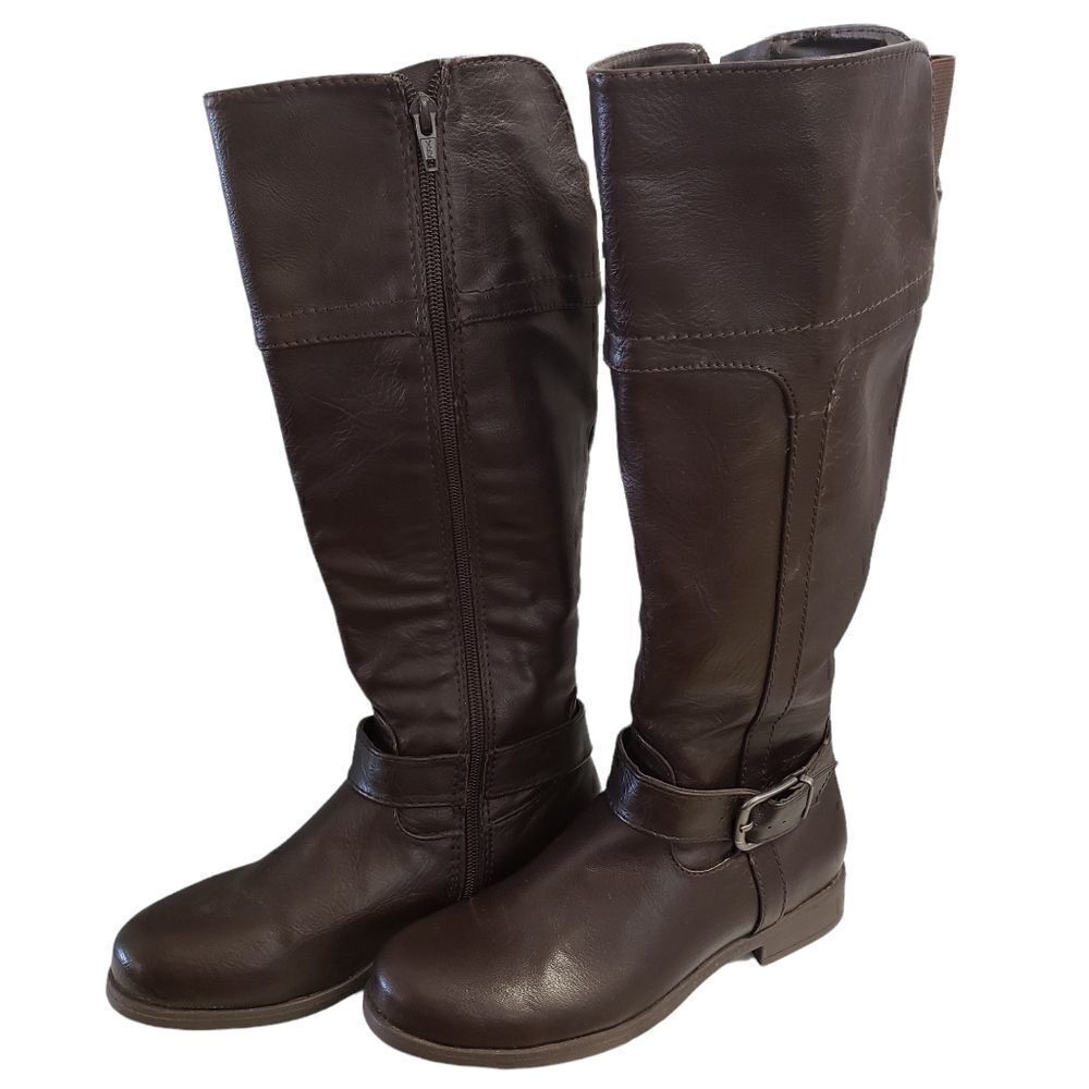 Croft & Barrow High Calf Side Zip Rounded Toe Brown Boots Size 6M